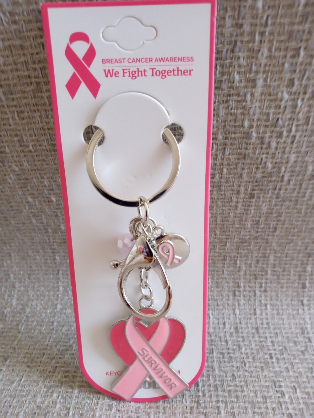 BREAST CANCER BAG CHARM KEY CHAIN GOLD TONE 1291-1296